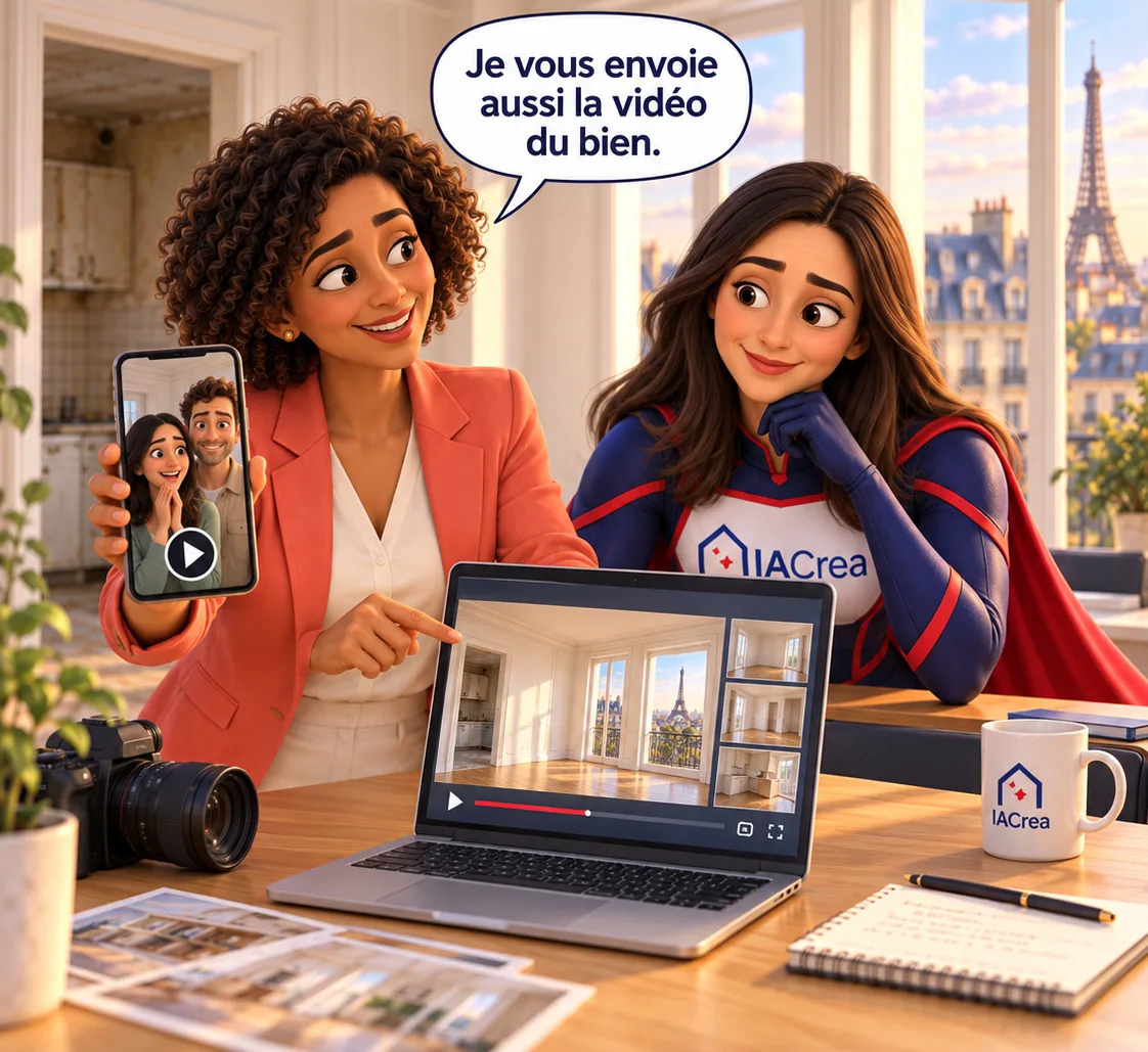 La conseillère envoie la vidéo du bien au couple, aux côtés de la héroïne d'IACrea